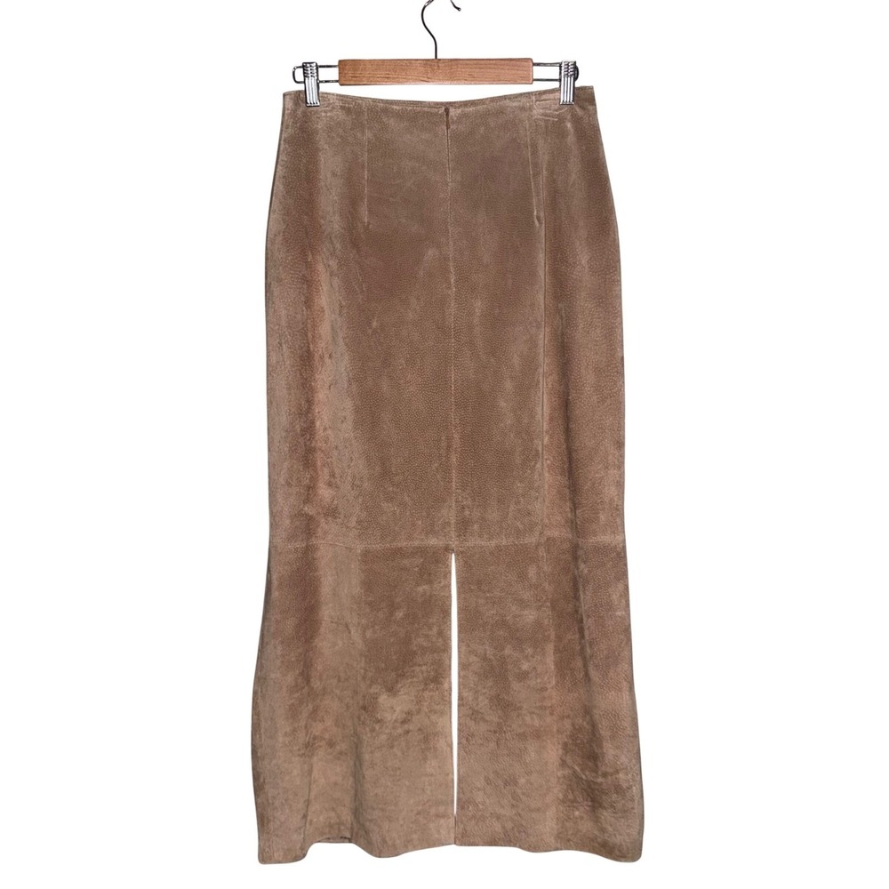 AMI Vintage 100% Leather Maxi Skirt Brown Suede Y2K Western Size 10 - Picture 3 of 7